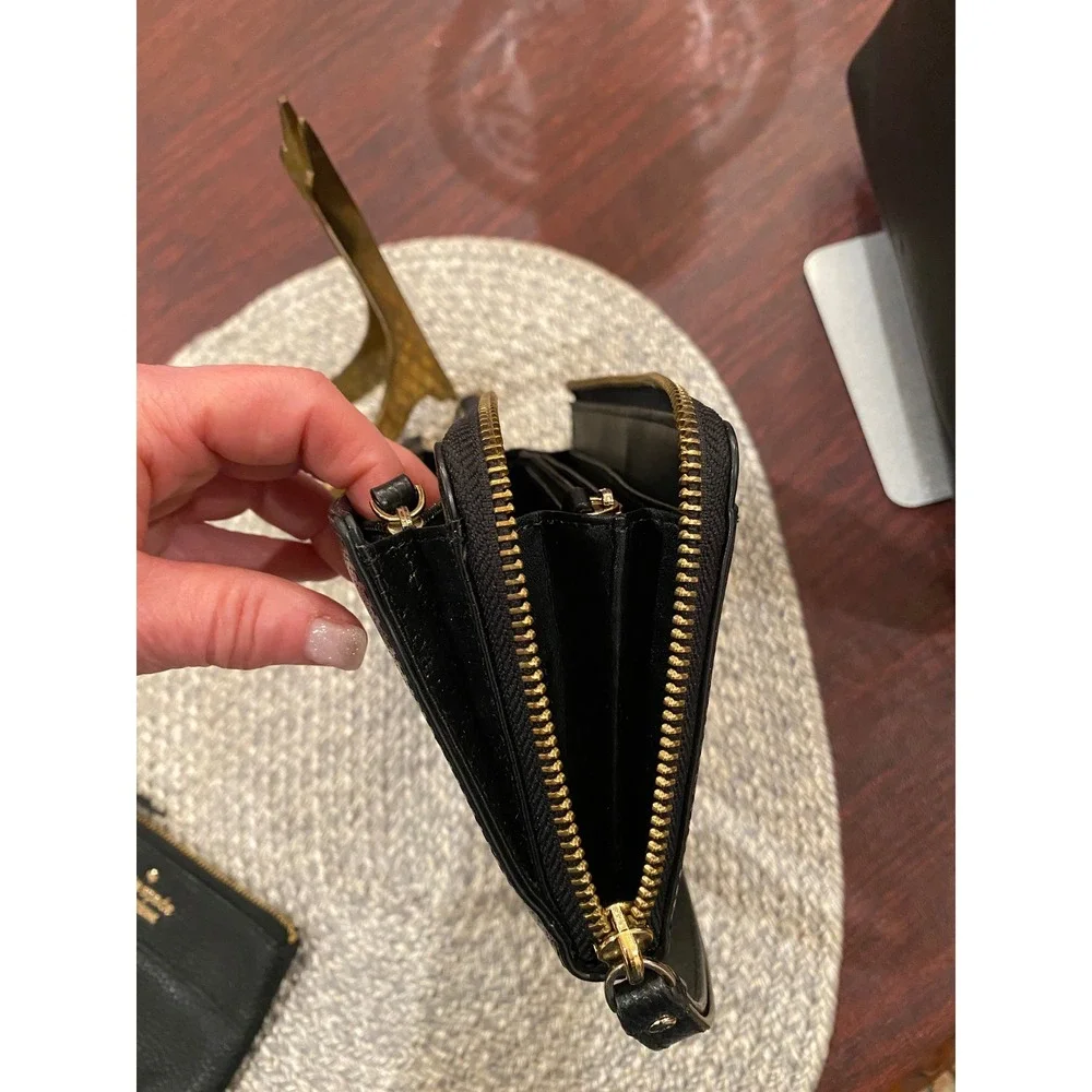 Kate Spade New York Black Pebbled Leather Zip Around Wallet Wristlet